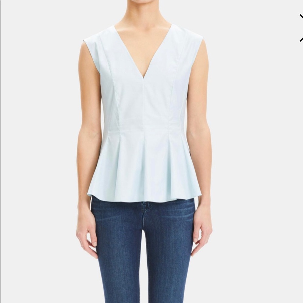 Theory Peplum Perfect Cotton Top Small Light Blue